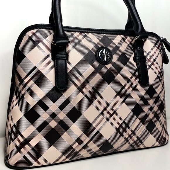 Giani Bernini Saffiano Plaid Dome Satchel Double Shoulder And Crossbody Straps - Picture 1 of 5